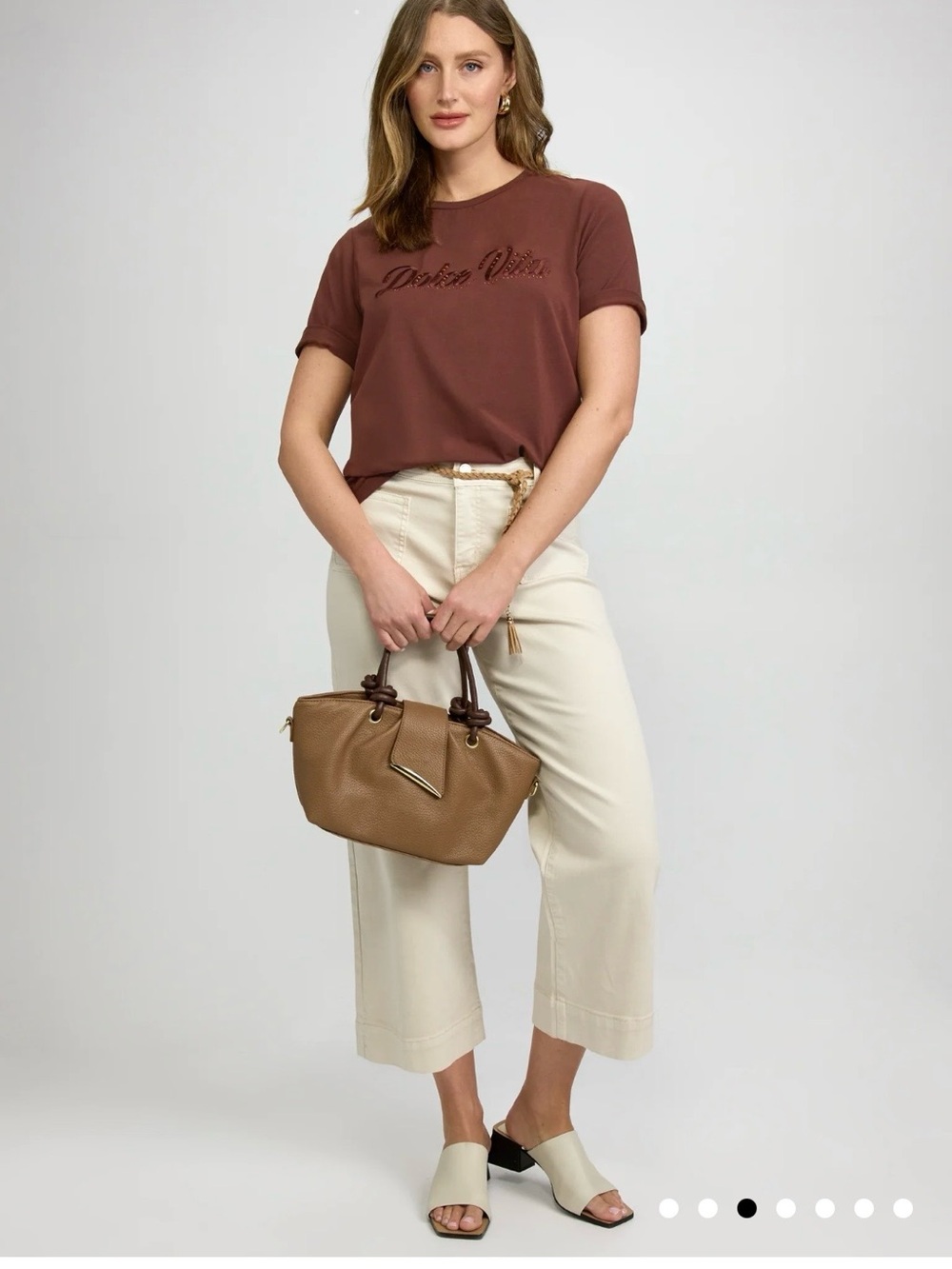 Casual Chocolate Brown Short-Sleeve Tee with Embellished Script - Picture 2 of 7